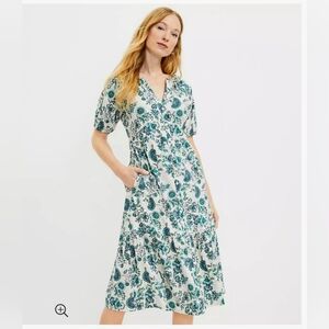 Loft, Blue Midi Garden Dress, Size Large